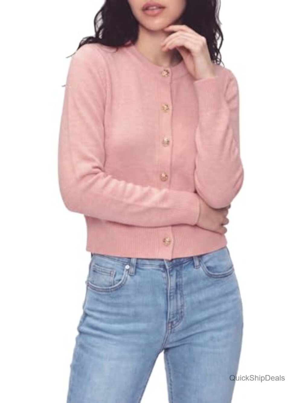 Women's Long Sleeve Button Up Cropped Cardigan Soft Stretchy Knit Sweater